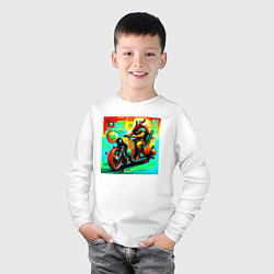 Лонгслив хлопковый детский Викинг на мотоцикле, цвет: белый — фото 2