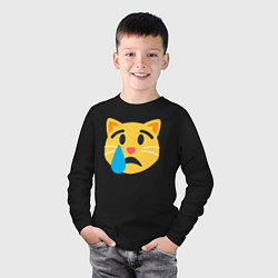 Лонгслив хлопковый детский Жёлтый котик грустит, цвет: черный — фото 2