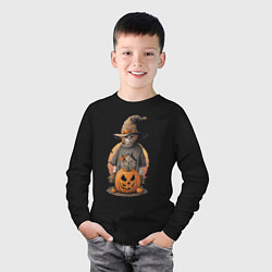 Лонгслив хлопковый детский Хэллоуин пугало и тыква, цвет: черный — фото 2