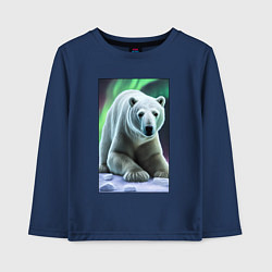 Лонгслив хлопковый детский Полярный медведь на снегу, цвет: тёмно-синий