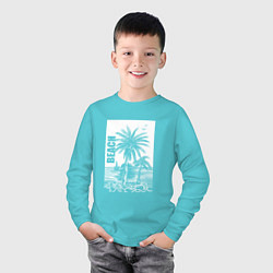 Лонгслив хлопковый детский Пляж пальмы, цвет: бирюзовый — фото 2