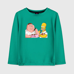 Лонгслив хлопковый детский Питер и Гомер едят пончики, цвет: зеленый