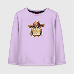 Лонгслив хлопковый детский Мудрая сова в больших очках, цвет: лаванда