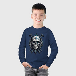 Лонгслив хлопковый детский Татуированный череп викинга, цвет: тёмно-синий — фото 2