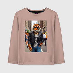 Лонгслив хлопковый детский Cool tiger on the streets of New York - ai art, цвет: пыльно-розовый