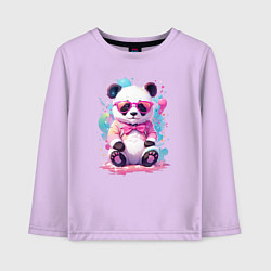 Лонгслив хлопковый детский Милая панда в розовых очках и бантике, цвет: лаванда