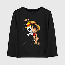 Лонгслив хлопковый детский One Piece Луффи флаг, цвет: черный