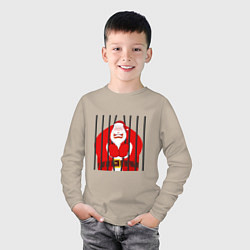 Лонгслив хлопковый детский Дед Мороз за решёткой, цвет: миндальный — фото 2