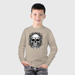 Лонгслив хлопковый детский Skull on fire from napalm 696, цвет: миндальный — фото 2