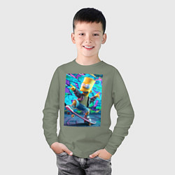 Лонгслив хлопковый детский Скейтбордист Барт Симпсон на фоне граффити, цвет: авокадо — фото 2