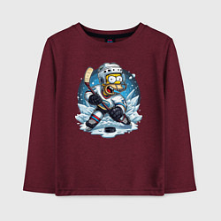 Лонгслив хлопковый детский Гомер Симпсон - хоккейный нападающий, цвет: меланж-бордовый