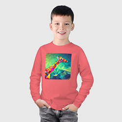 Лонгслив хлопковый детский Жираф кубизм, цвет: коралловый — фото 2