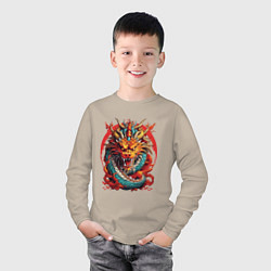 Лонгслив хлопковый детский Китайский дракон в огне, цвет: миндальный — фото 2