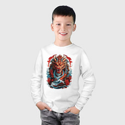 Лонгслив хлопковый детский Китайский дракон в воде, цвет: белый — фото 2