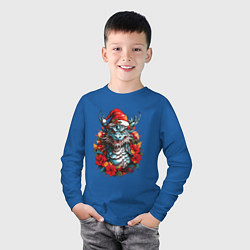 Лонгслив хлопковый детский Дракон в шапке Санта Клауса, цвет: синий — фото 2