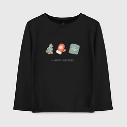 Лонгслив хлопковый детский Happy winter and New Year, цвет: черный