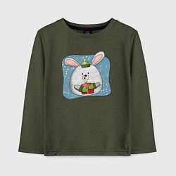 Лонгслив хлопковый детский Заяц с подарком, цвет: меланж-хаки