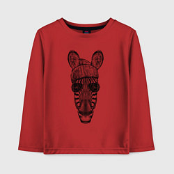 Лонгслив хлопковый детский Зебра в очках и шапке, цвет: красный