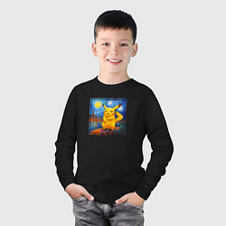Лонгслив хлопковый детский Пикачу звёздной ночью Ван Гога, цвет: черный — фото 2