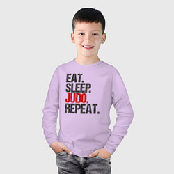 Лонгслив хлопковый детский Eat sleep judo repeat, цвет: лаванда — фото 2