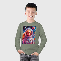 Лонгслив хлопковый детский Красавица Барби в космосе - нейросеть, цвет: авокадо — фото 2