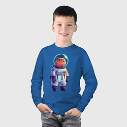 Лонгслив хлопковый детский Капибара бравый космонавт, цвет: синий — фото 2