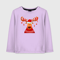 Лонгслив хлопковый детский Новогодний олень в свитере, цвет: лаванда