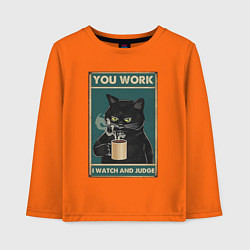 Лонгслив хлопковый детский Суровый кот начальник, цвет: оранжевый