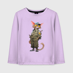 Лонгслив хлопковый детский Злой кот с огромными глазами, цвет: лаванда