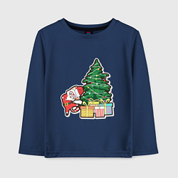 Лонгслив хлопковый детский Котик Дед Мороз, цвет: тёмно-синий