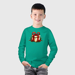 Лонгслив хлопковый детский Новогодний подарок сюрприз, цвет: зеленый — фото 2