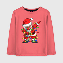Лонгслив хлопковый детский Санта Клаус и гирлянда, цвет: коралловый