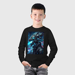 Лонгслив хлопковый детский Морда кибер дракона - нейросеть, цвет: черный — фото 2
