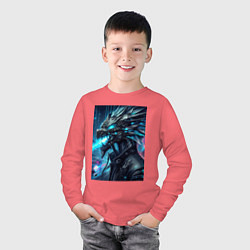 Лонгслив хлопковый детский Морда кибер дракона - нейросеть, цвет: коралловый — фото 2
