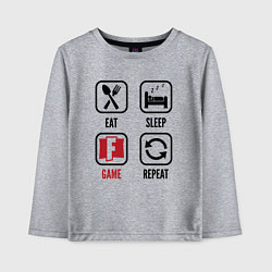 Лонгслив хлопковый детский Eat - sleep - Fortnite - repeat, цвет: меланж