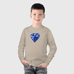 Лонгслив хлопковый детский Синее алмазное сердце, цвет: миндальный — фото 2