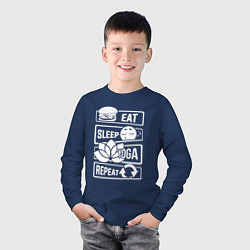 Лонгслив хлопковый детский Eat sleep yoga, цвет: тёмно-синий — фото 2