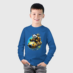Лонгслив хлопковый детский Панда-подводник, цвет: синий — фото 2