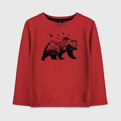 Лонгслив хлопковый детский Силуэт тайги в медведе, цвет: красный