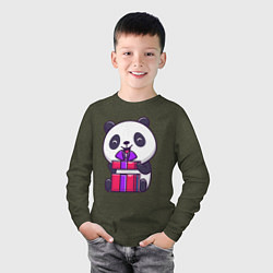 Лонгслив хлопковый детский Панда с подарком, цвет: меланж-хаки — фото 2