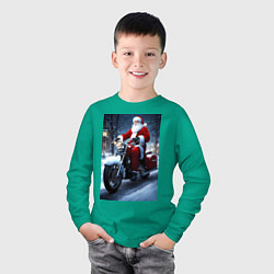 Лонгслив хлопковый детский Дед мороз на байке, цвет: зеленый — фото 2
