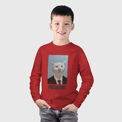 Лонгслив хлопковый детский Приемлемо - кот мем в живописи, цвет: красный — фото 2