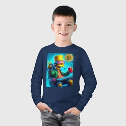 Лонгслив хлопковый детский Барт Симпсон владелец биткоина, цвет: тёмно-синий — фото 2