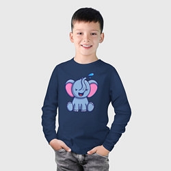 Лонгслив хлопковый детский Радостный слонёнок, цвет: тёмно-синий — фото 2