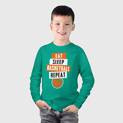 Лонгслив хлопковый детский Eat sleep basketball, цвет: зеленый — фото 2