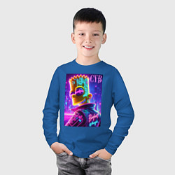 Лонгслив хлопковый детский Cyber Bart - neon glow, цвет: синий — фото 2