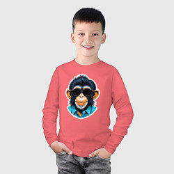 Лонгслив хлопковый детский Портрет обезьяны в темных очках, цвет: коралловый — фото 2