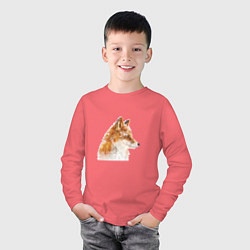 Лонгслив хлопковый детский Лиса зимой, цвет: коралловый — фото 2