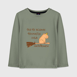 Лонгслив хлопковый детский Мем капибара на метле: фея и ведьма, цвет: авокадо