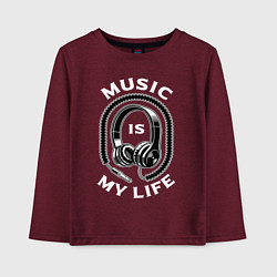 Лонгслив хлопковый детский Музыка is my life, цвет: меланж-бордовый